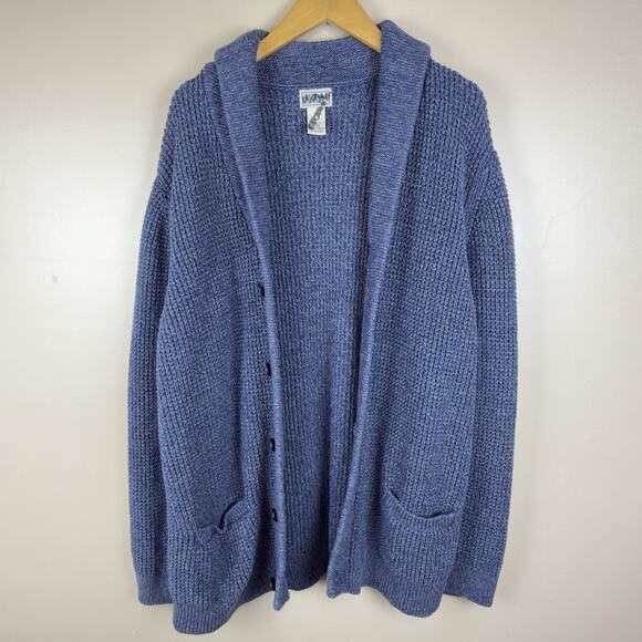 LL Bean Sweater Cardigan L Organic Cotton Waffle Knit Shawl Collar Chunky Knit - Picture 3 of 14